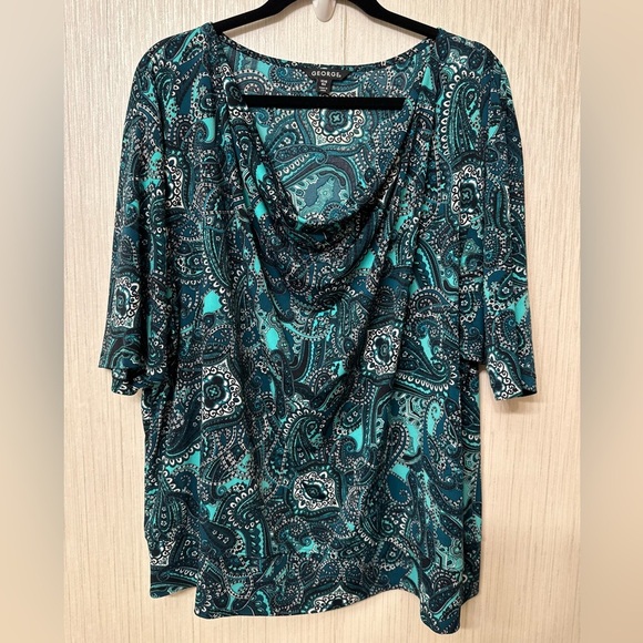 George Multi-Color Paisley Design Pullover Short Sleeve Top, sz 1X 16W - Picture 1 of 5